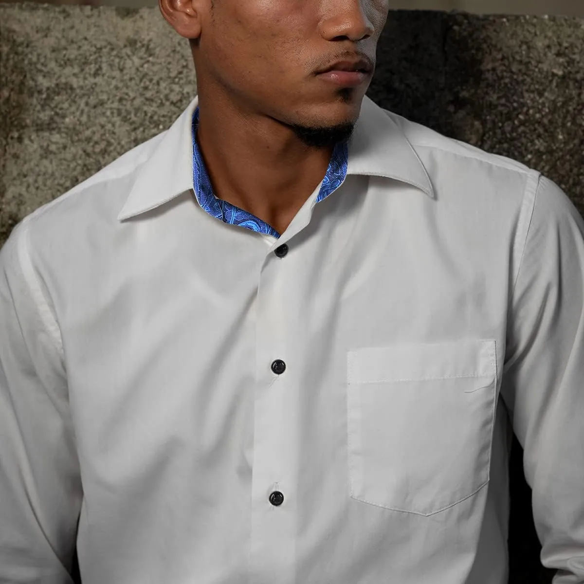 Alizeal Men's Business Slim Fit Dress Shirt Long Sleeve Patchwork Button-Down Shirt