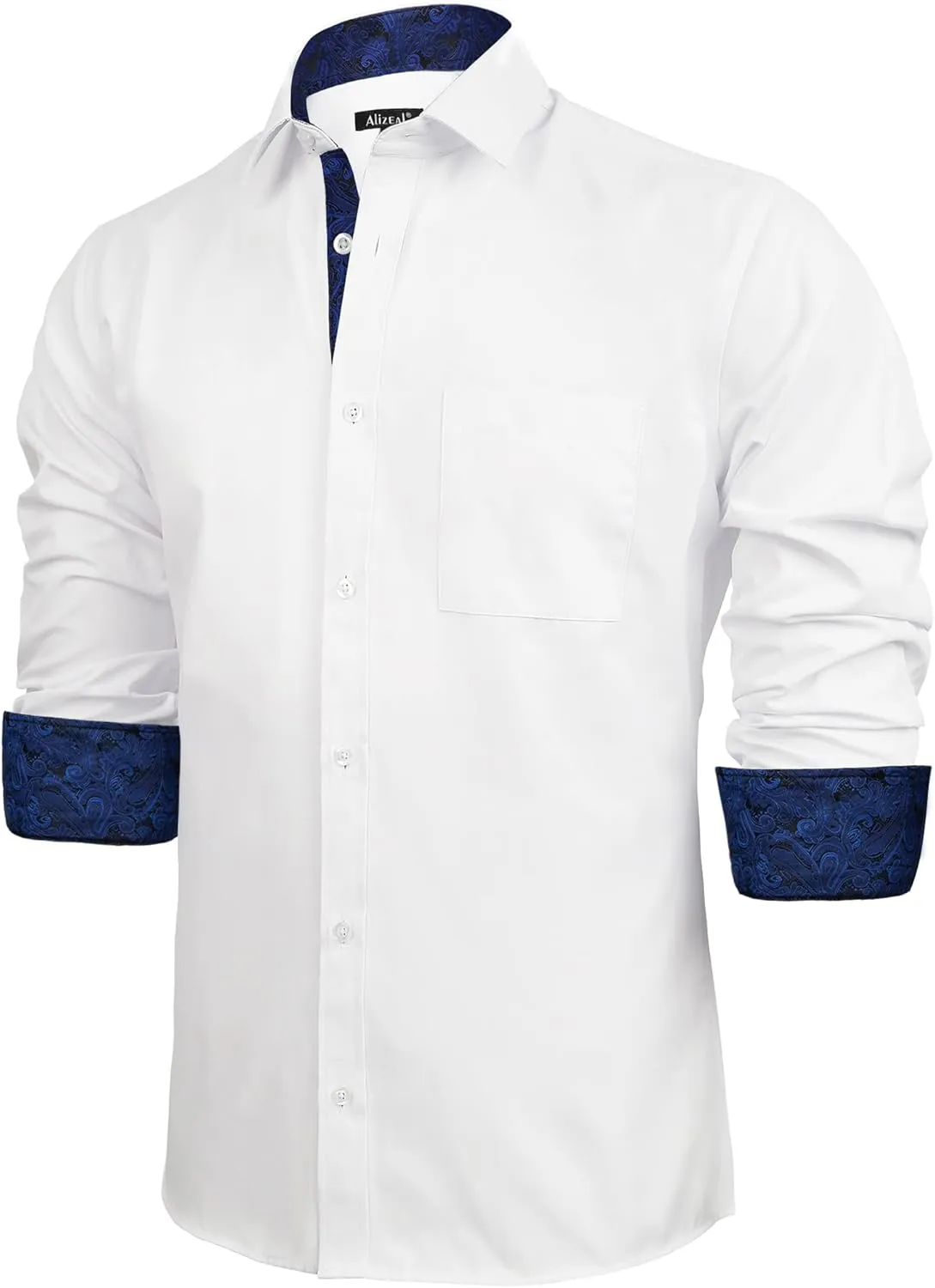 Alizeal Men's Business Slim Fit Dress Shirt Long Sleeve Patchwork Button-Down Shirt
