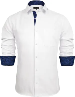 Alizeal Men's Business Slim Fit Dress Shirt Long Sleeve Patchwork Button-Down Shirt