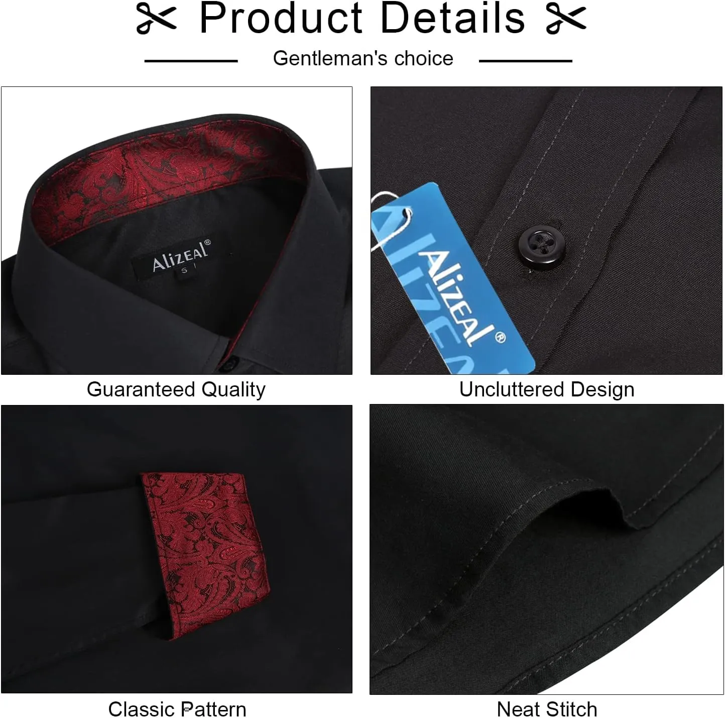Alizeal Men's Business Slim Fit Dress Shirt Long Sleeve Patchwork Button-Down Shirt