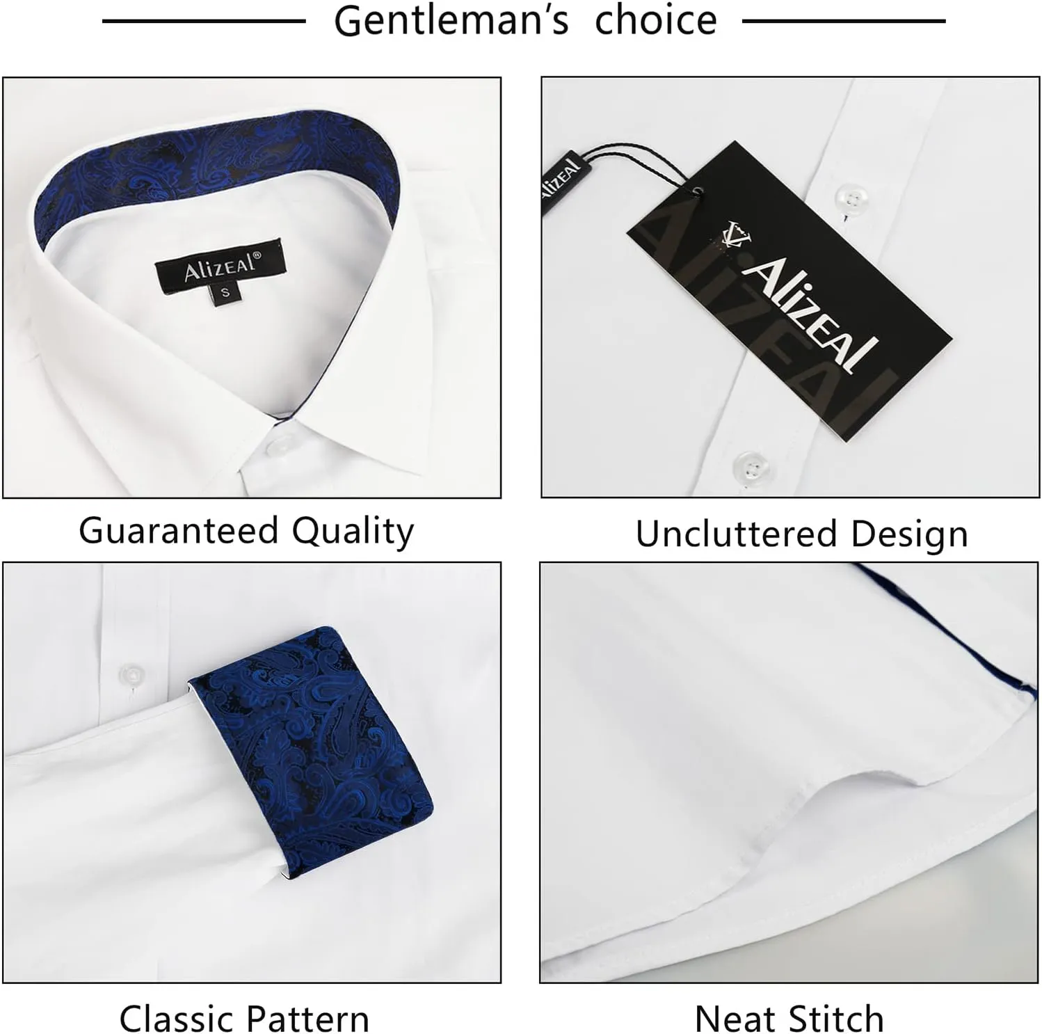 Alizeal Men's Business Slim Fit Dress Shirt Long Sleeve Patchwork Button-Down Shirt