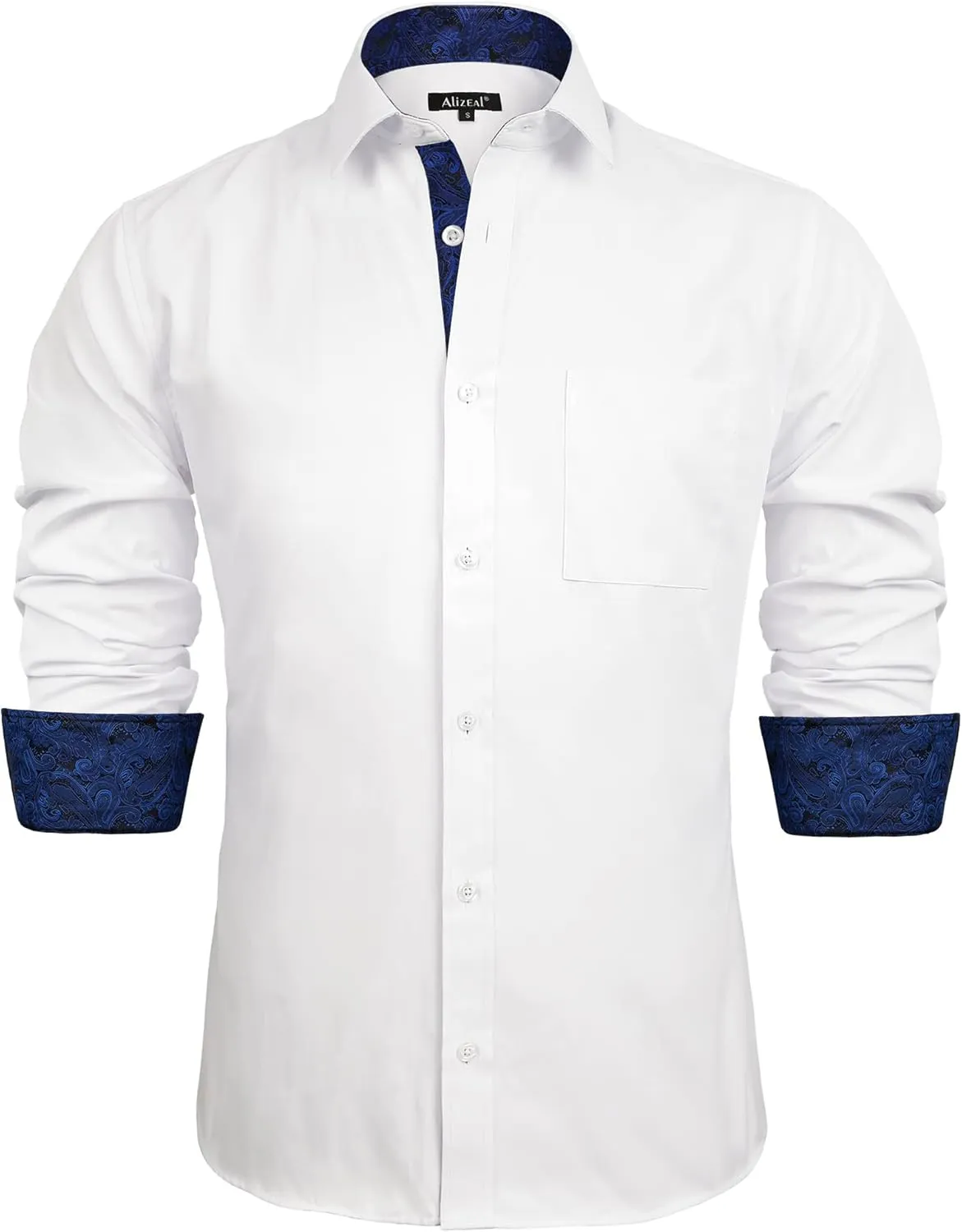Alizeal Men's Business Slim Fit Dress Shirt Long Sleeve Patchwork Button-Down Shirt