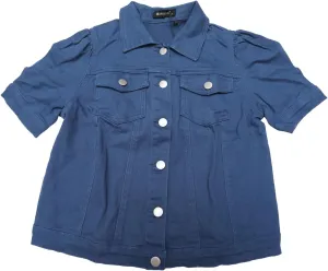 Allegra K Casual Jean Jacket for Women's Short Puff Sleeves Button-Down Denim Jacket