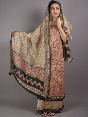 Beige Black Red Hand Block Printed Chanderi Kurta-Salwar Fabric With Chanderi Dupatta - S1628025