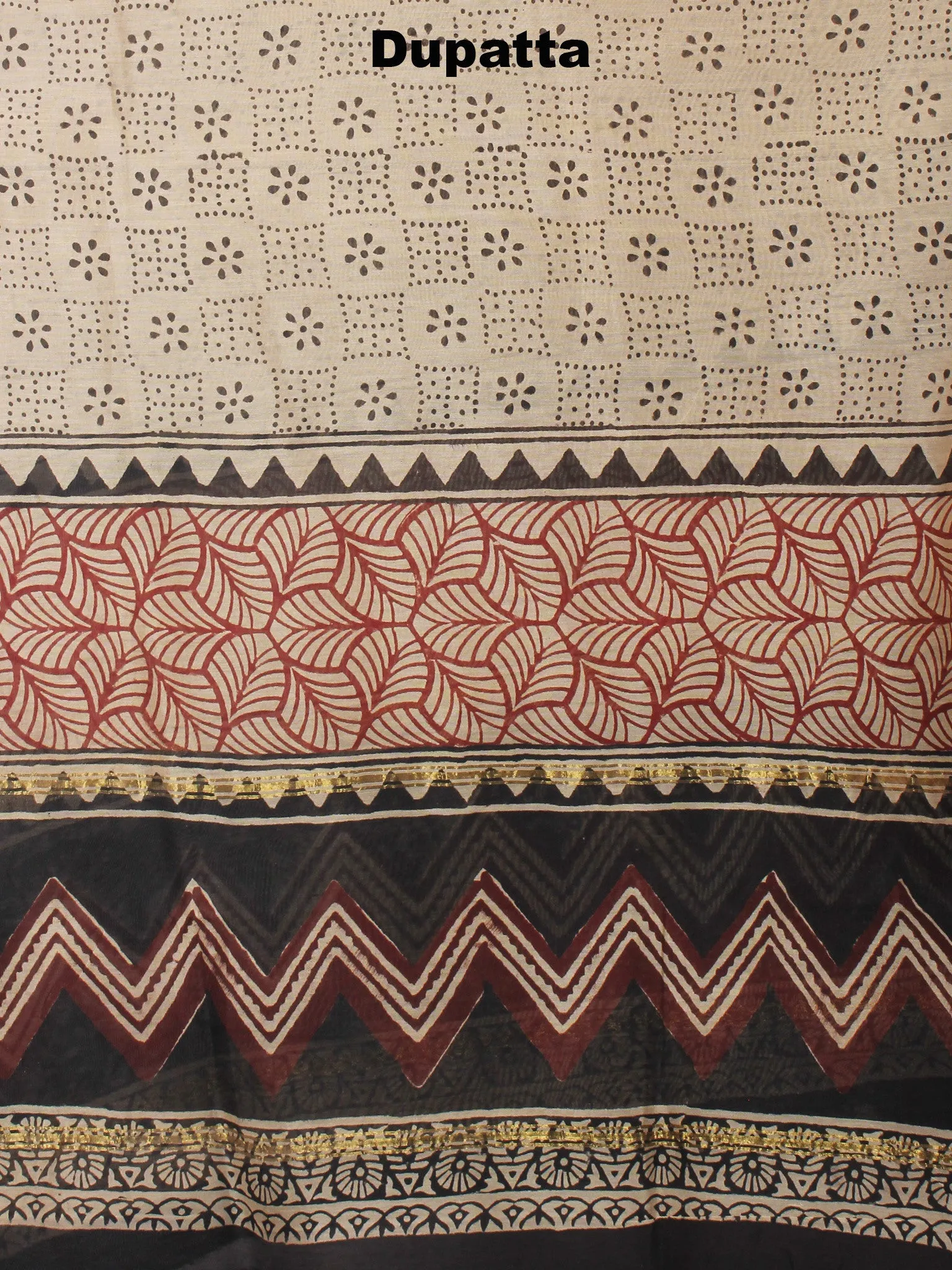 Beige Black Red Hand Block Printed Chanderi Kurta-Salwar Fabric With Chanderi Dupatta - S1628025