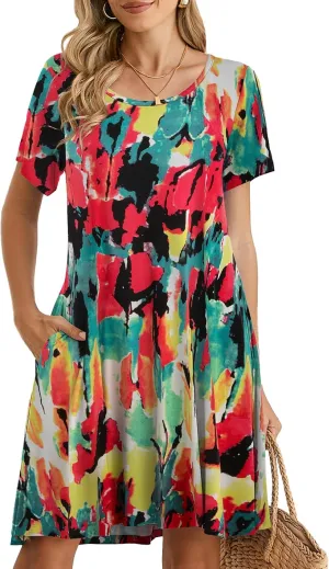 BELAROI Womens Summer Casual T Shirt Dress Loose Swing Tunic Dress Short Sleeve Sundress with Pockets