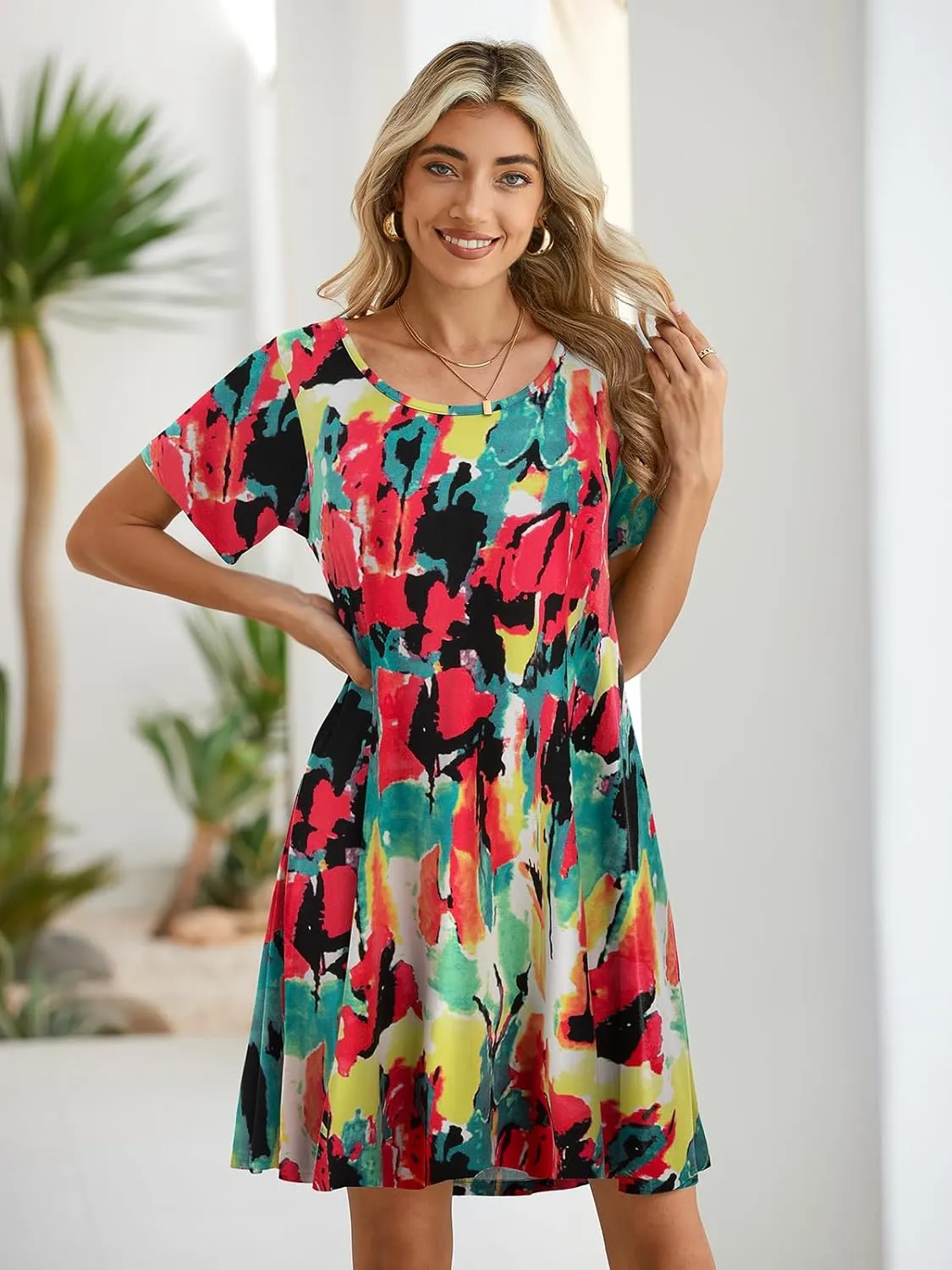 BELAROI Womens Summer Casual T Shirt Dress Loose Swing Tunic Dress Short Sleeve Sundress with Pockets