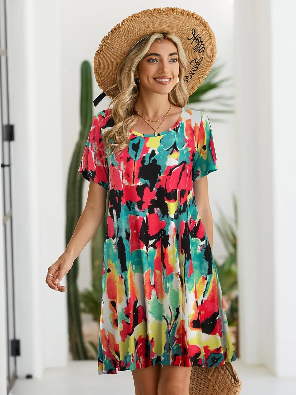 BELAROI Womens Summer Casual T Shirt Dress Loose Swing Tunic Dress Short Sleeve Sundress with Pockets