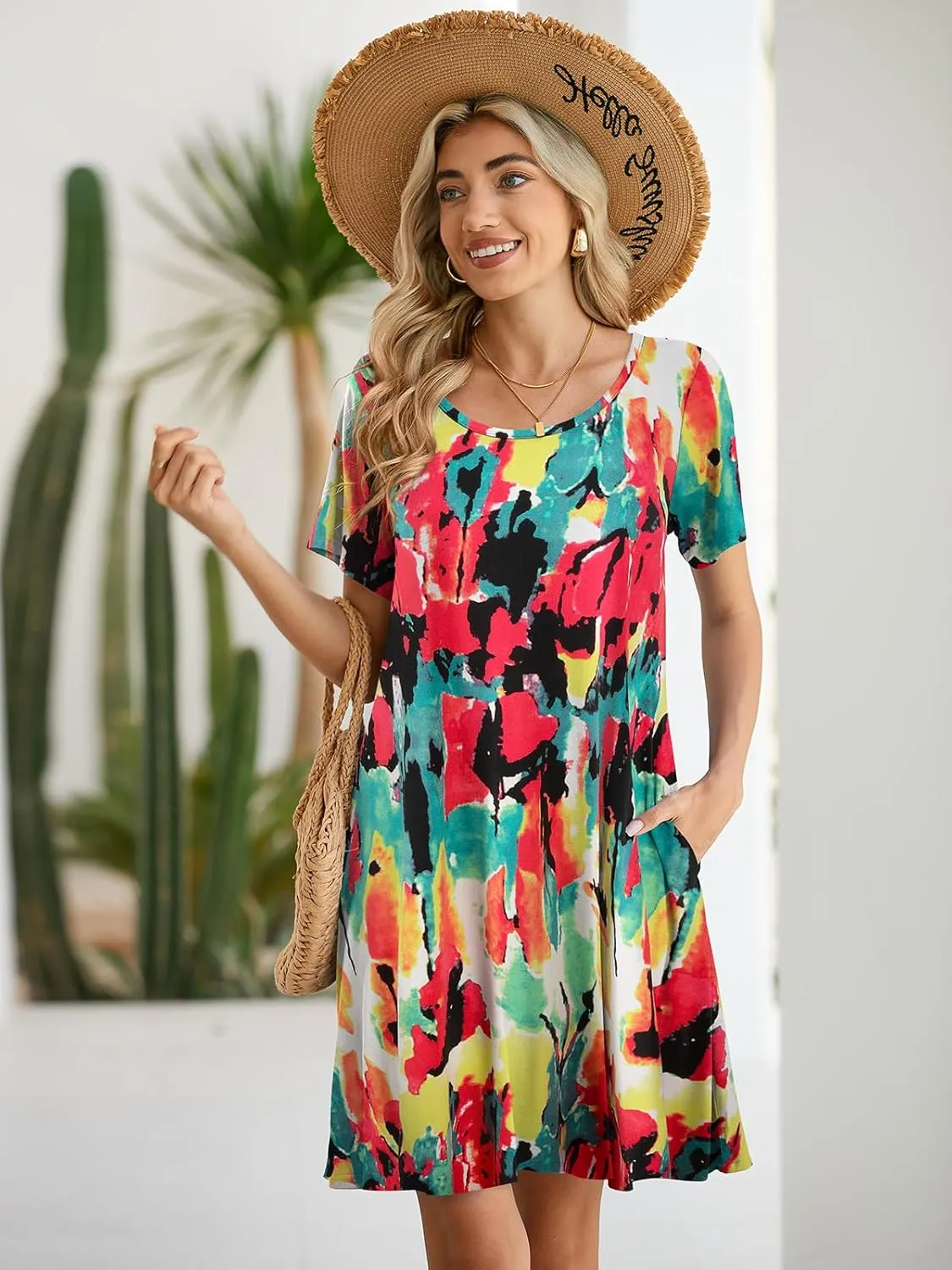BELAROI Womens Summer Casual T Shirt Dress Loose Swing Tunic Dress Short Sleeve Sundress with Pockets