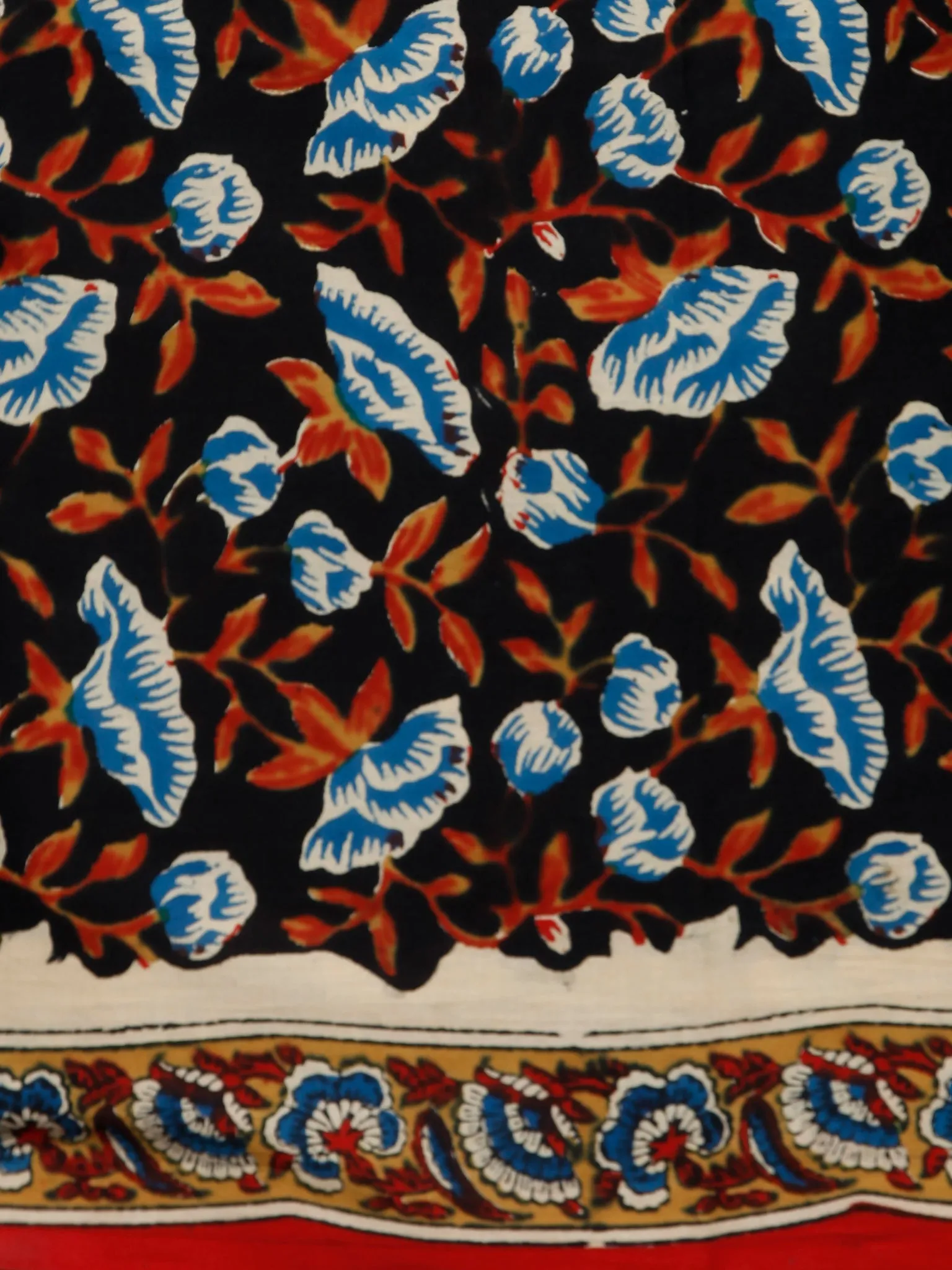 Black Beige Indigo Hand Block Printed Cotton Suit-Salwar Fabric With Chiffon Dupatta (Set of 3) - SU01HB400