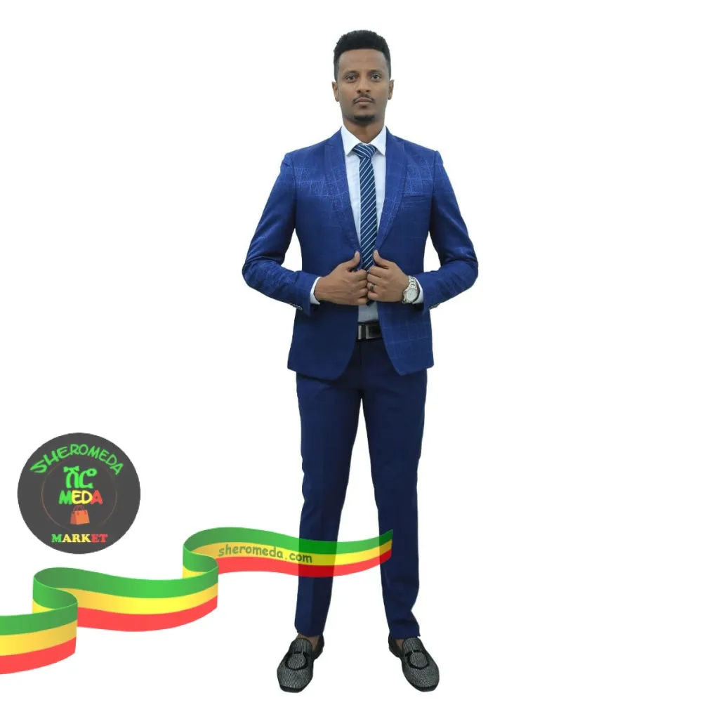 Blue Black Vintage Suit for Men