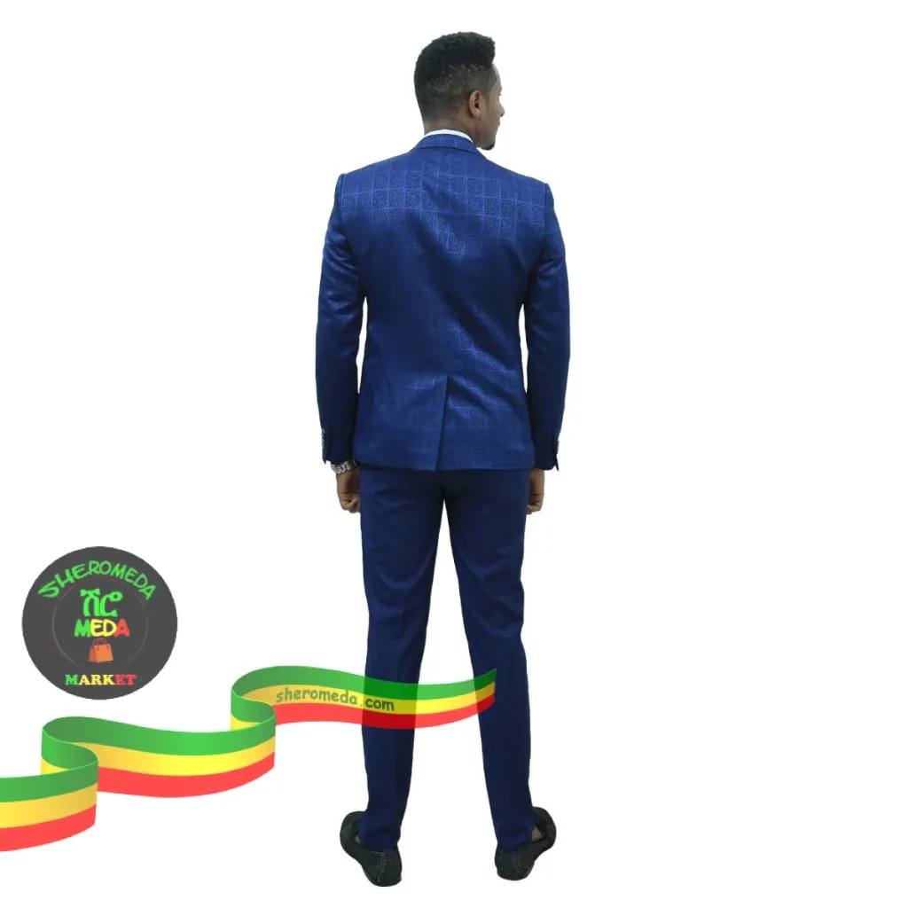 Blue Black Vintage Suit for Men