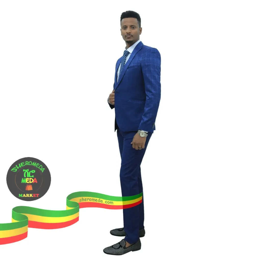 Blue Black Vintage Suit for Men