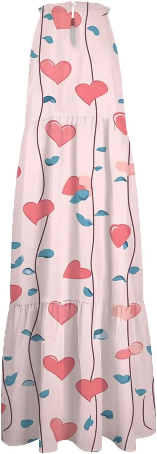 Dresses for Women 2025 Sleeveless Floral Print Tank Dresses Hanging Neck Splicing Midi Dresses Loose Sundresses