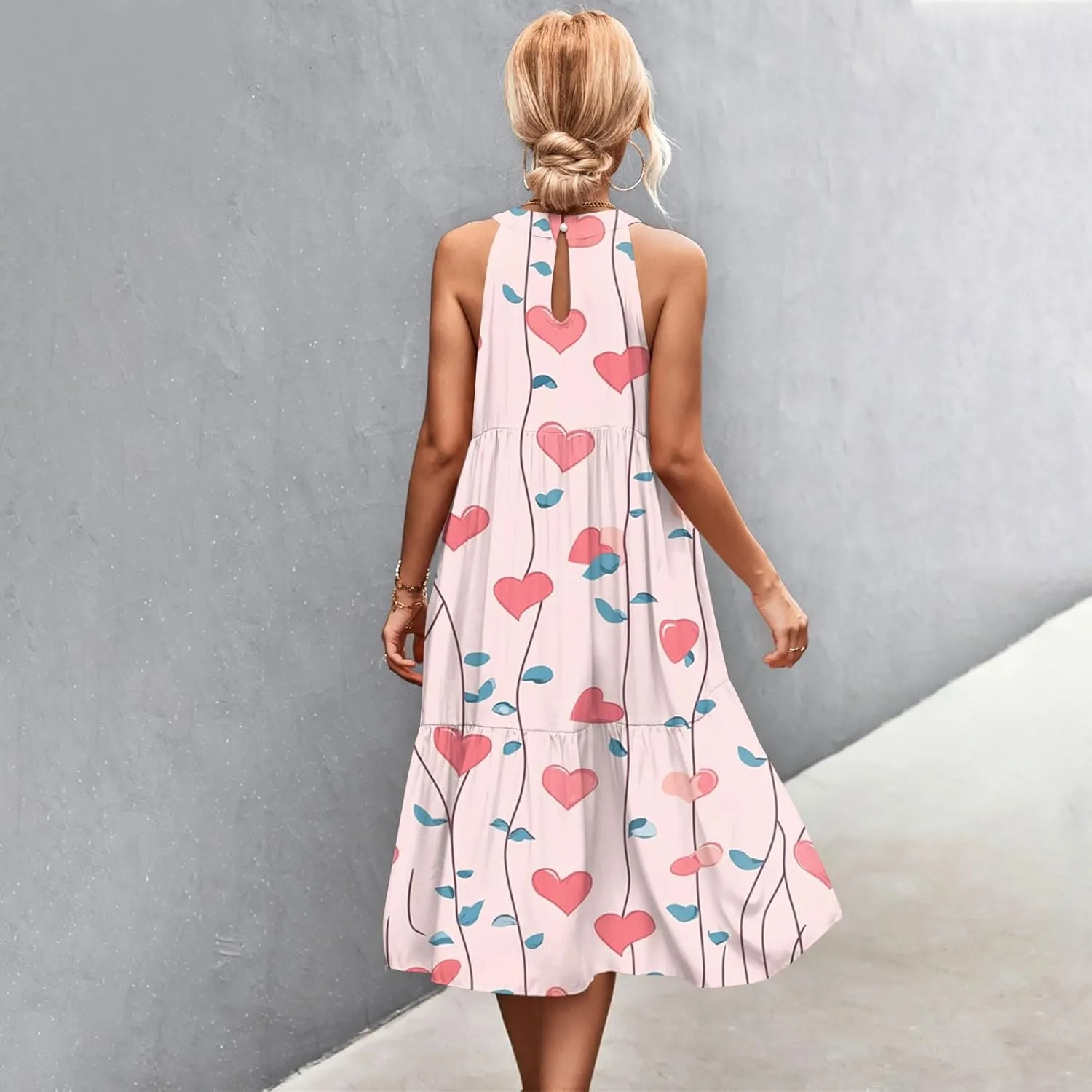Dresses for Women 2025 Sleeveless Floral Print Tank Dresses Hanging Neck Splicing Midi Dresses Loose Sundresses
