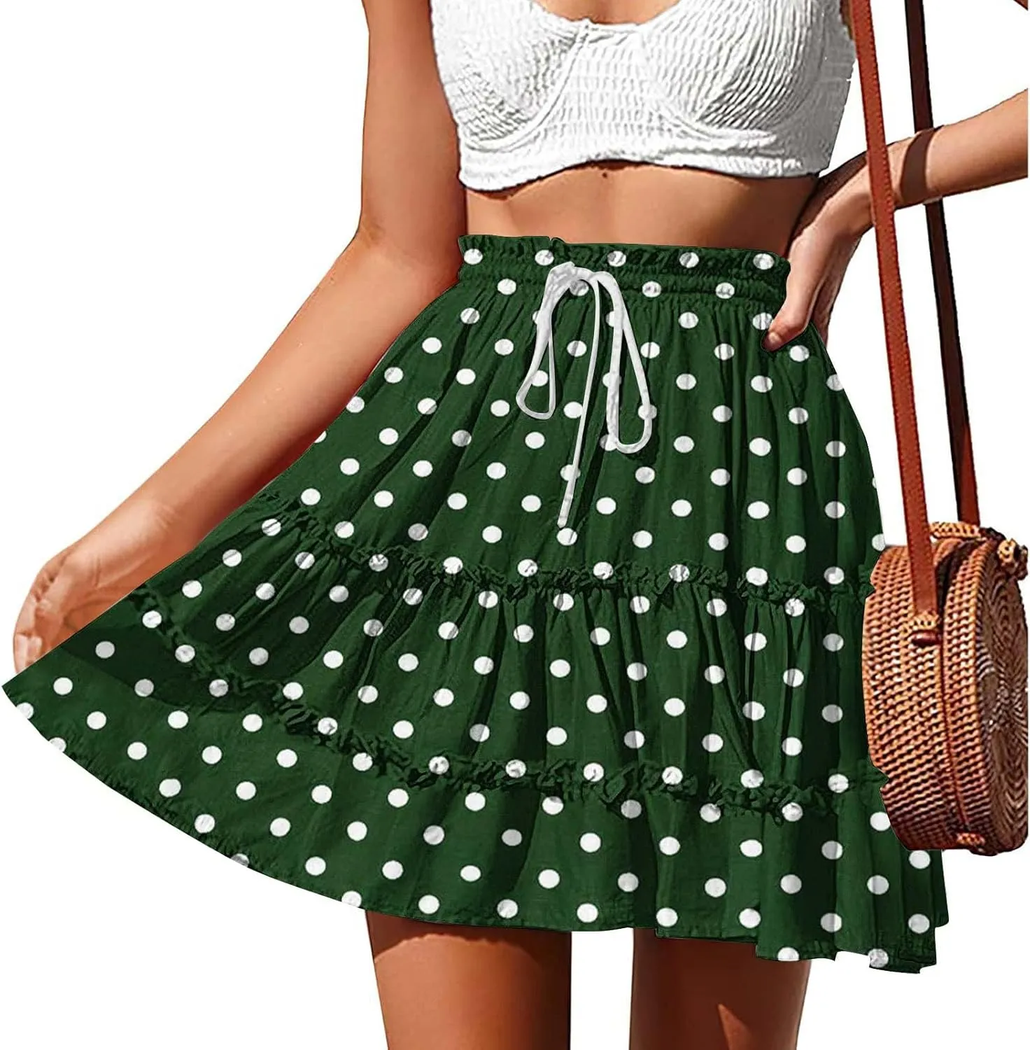 Flowy Printed Mini Skirts for Women Casual High Waisted Summer Boho Skirt Lightweight Adjustable Tie Knot Skorts