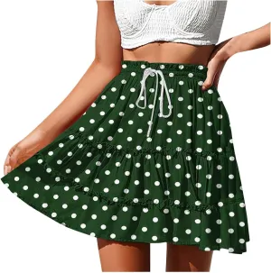 Flowy Printed Mini Skirts for Women Casual High Waisted Summer Boho Skirt Lightweight Adjustable Tie Knot Skorts