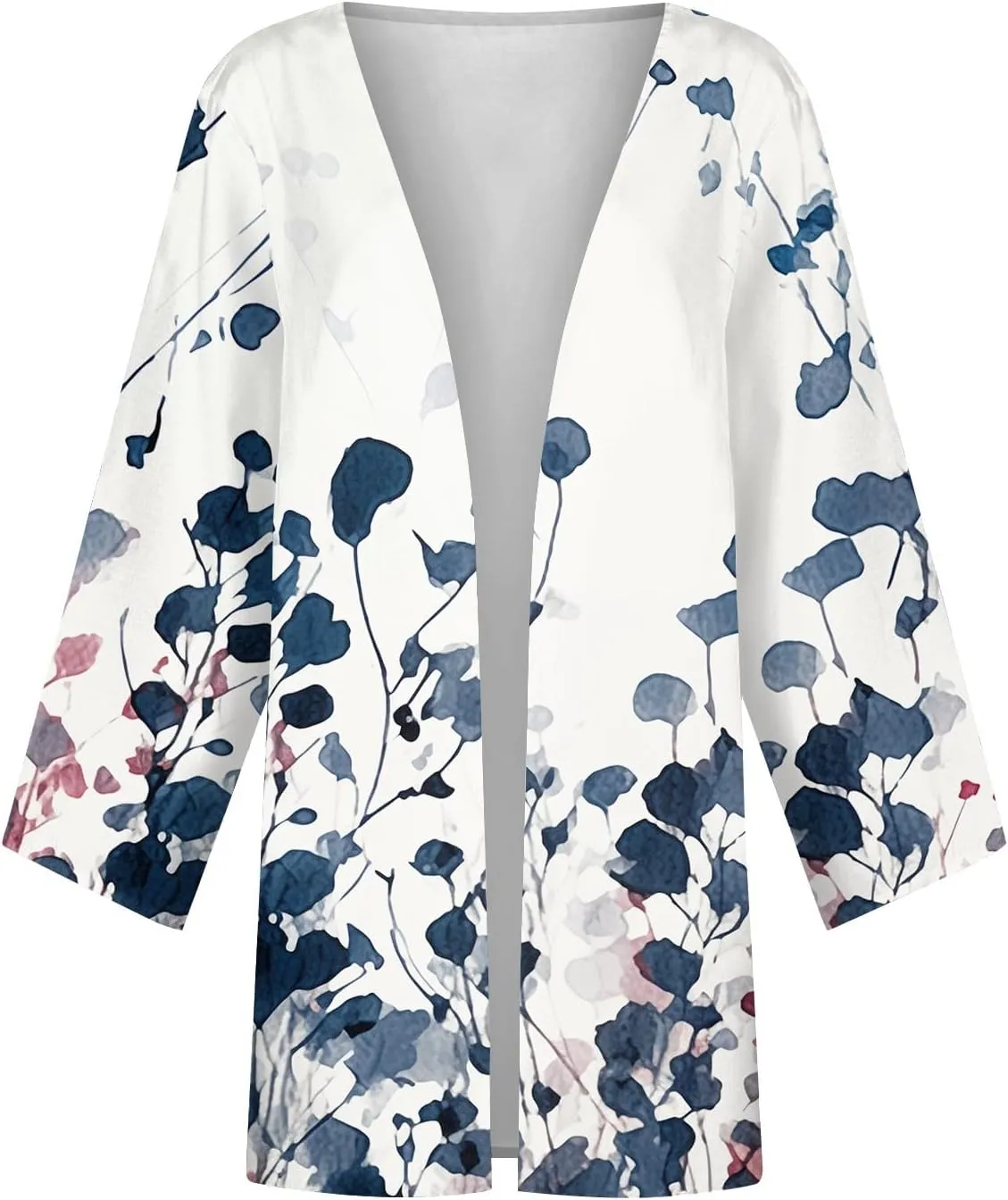 Hawaiian Boho Lightweight Jackets for Women Floral Print Puff Sleeve Kimono Cardigan Loose Cover Up Casual Blouse Top