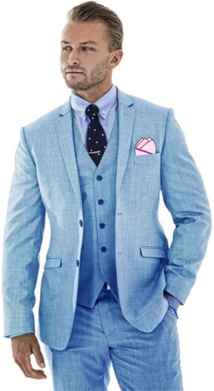 Men's Casual Linen Suit Set 3 Piece Slim Fit Wedding Suits Prom Groomsmen Suit Tuxedo Suits Blazer Vest Pants Set Blue 3XL