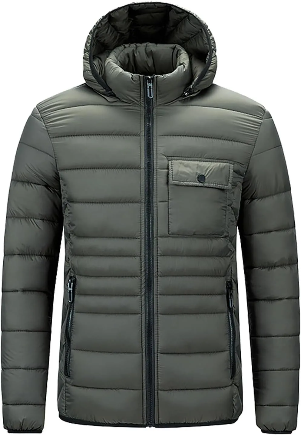 Mens Puffer Jacket Lightweight Hooded Down Jacket Water Resistant Quilted Jacket Plus Size Insulated Jacket Winter Coat