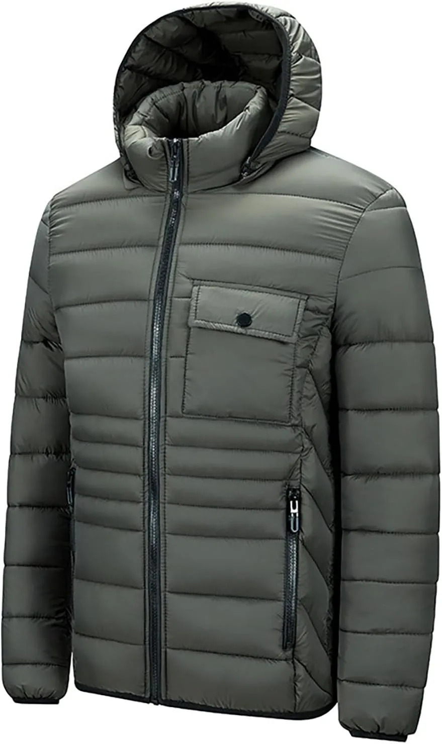 Mens Puffer Jacket Lightweight Hooded Down Jacket Water Resistant Quilted Jacket Plus Size Insulated Jacket Winter Coat