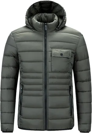 Mens Puffer Jacket Lightweight Hooded Down Jacket Water Resistant Quilted Jacket Plus Size Insulated Jacket Winter Coat