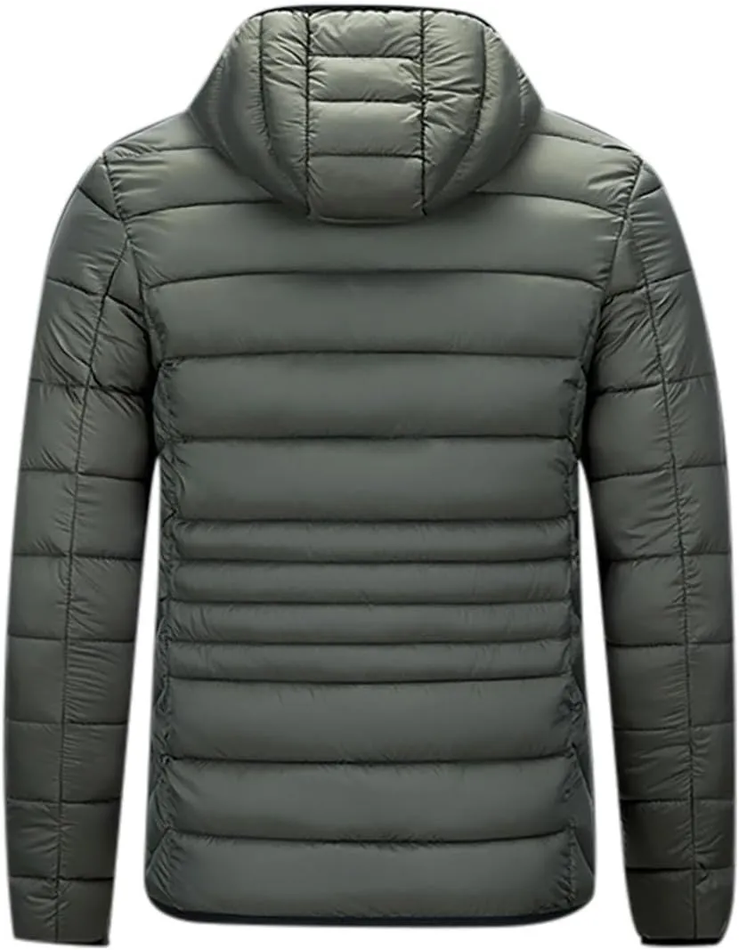 Mens Puffer Jacket Lightweight Hooded Down Jacket Water Resistant Quilted Jacket Plus Size Insulated Jacket Winter Coat