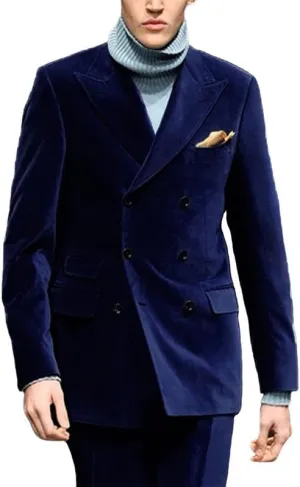 Mens Velvet Suit Jacket Double Breasted Suit 2 Piece Groom Tuxedos Slim Fit Wedding Blazers JXZ003