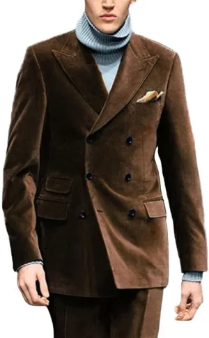 Mens Velvet Suit Jacket Double Breasted Suit 2 Piece Groom Tuxedos Slim Fit Wedding Blazers JXZ003