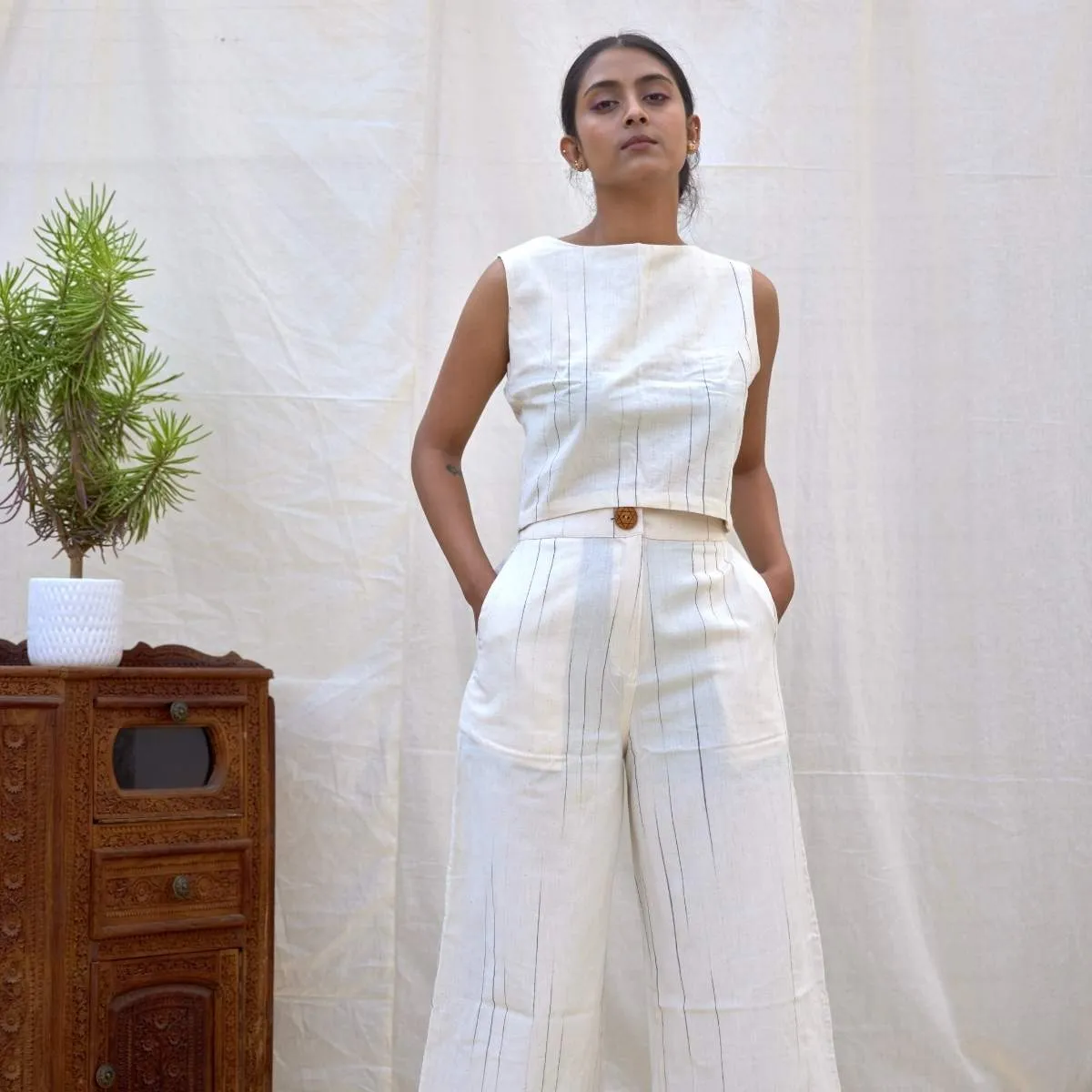 Natural Stripes |  High-Waisted Crop Pants