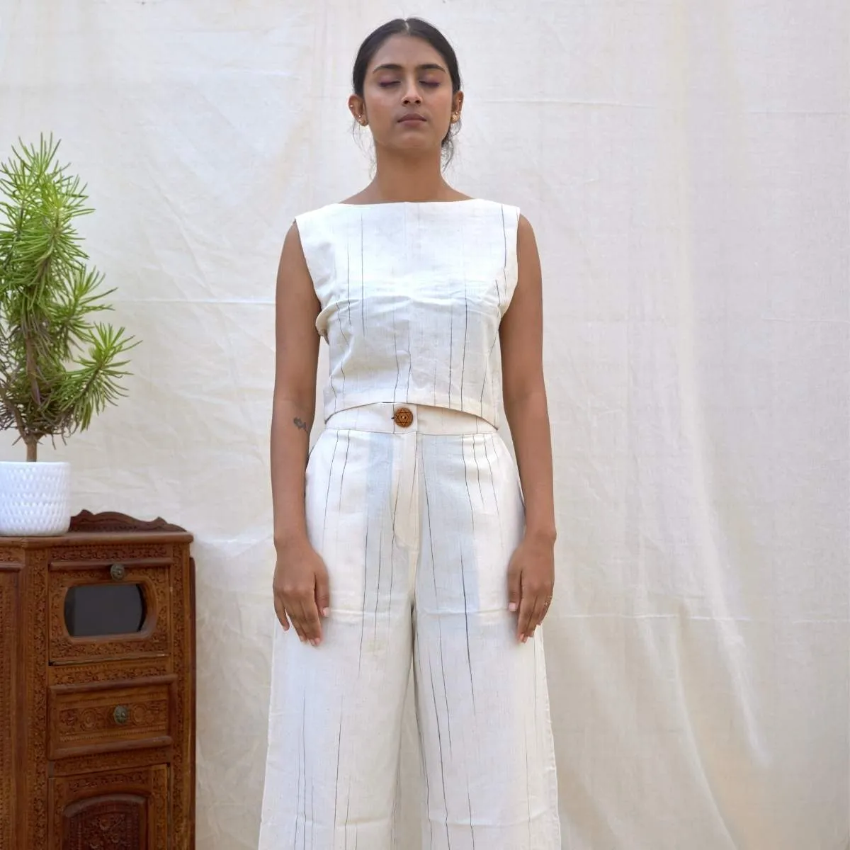 Natural Stripes |  High-Waisted Crop Pants
