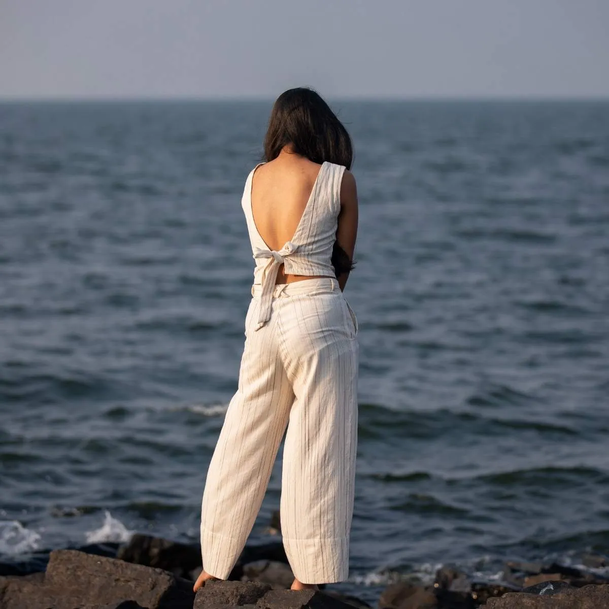 Natural Stripes |  High-Waisted Crop Pants