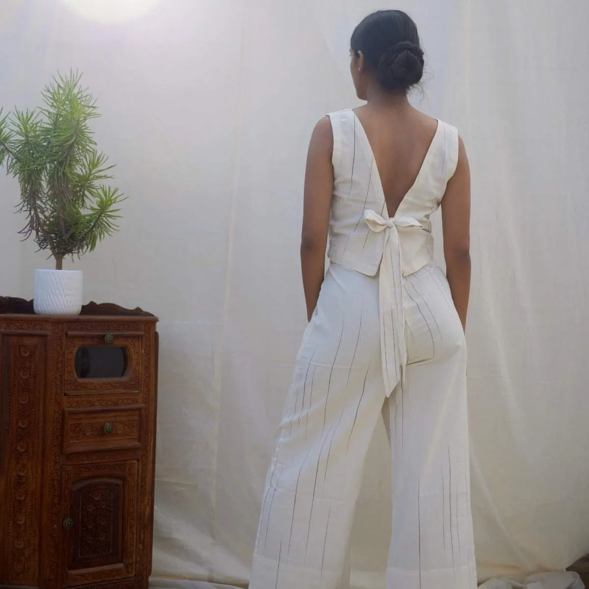 Natural Stripes |  High-Waisted Crop Pants