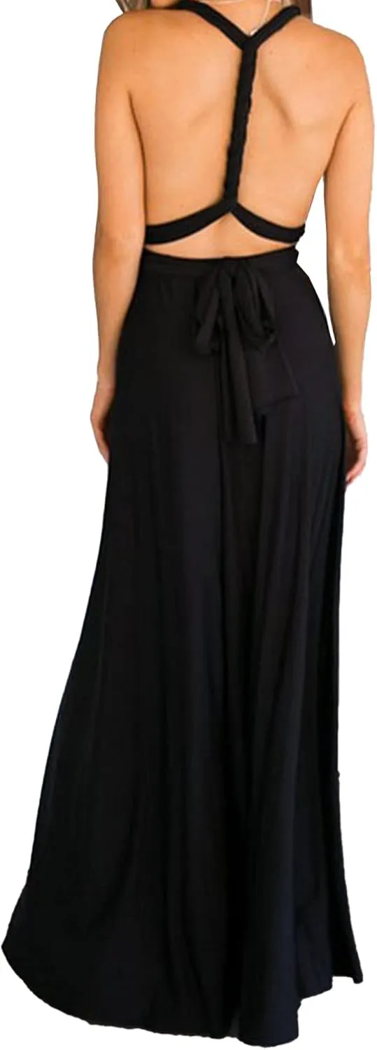 Sexyshine Women's Backless Gown Dress Convertible Multi-Way Wrap Halter Cocktail Dress Bandage Bridesmaid Long Dresses