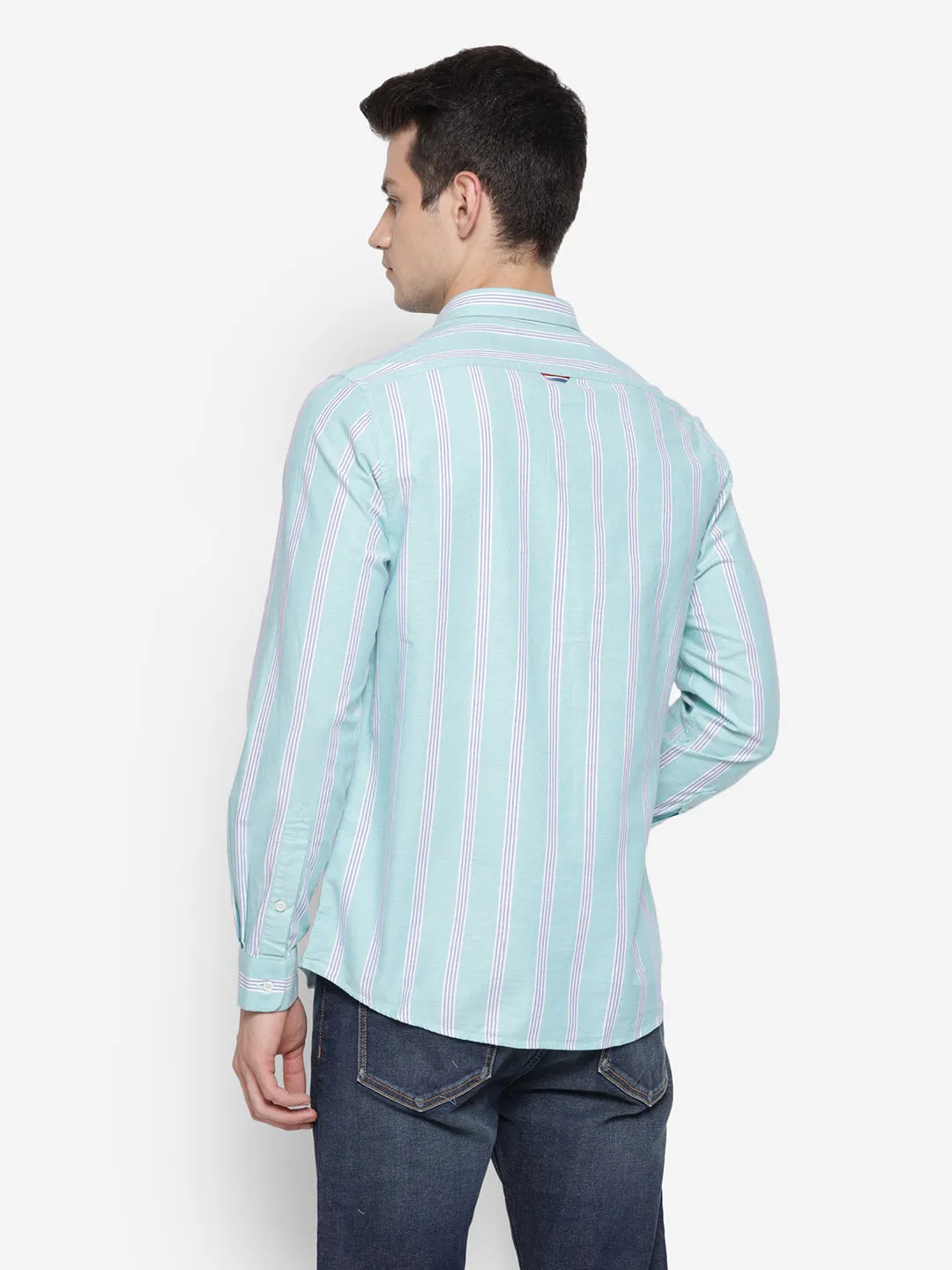 Stiped Blue Slim Fit Casual Shirt For Men