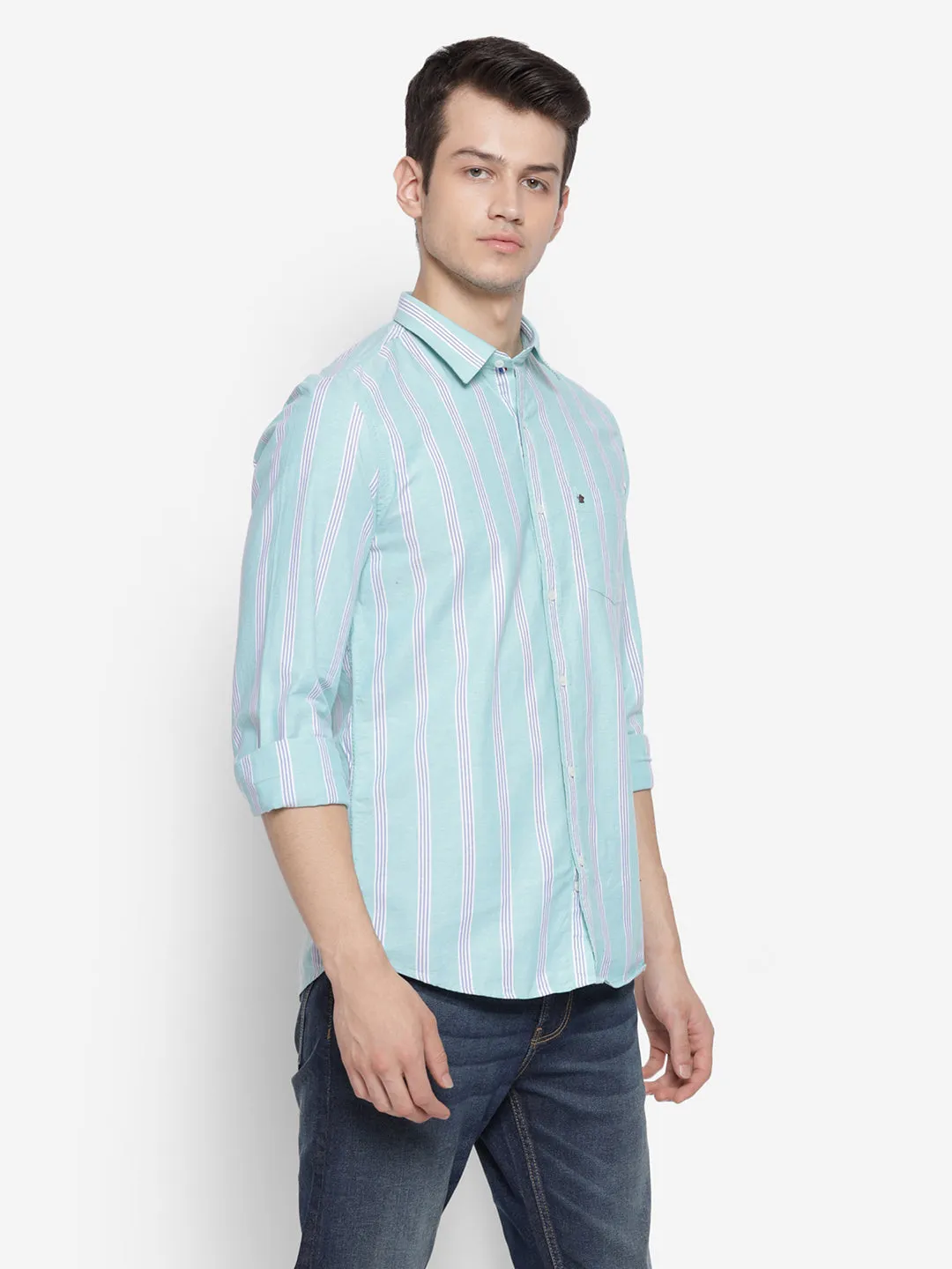 Stiped Blue Slim Fit Casual Shirt For Men