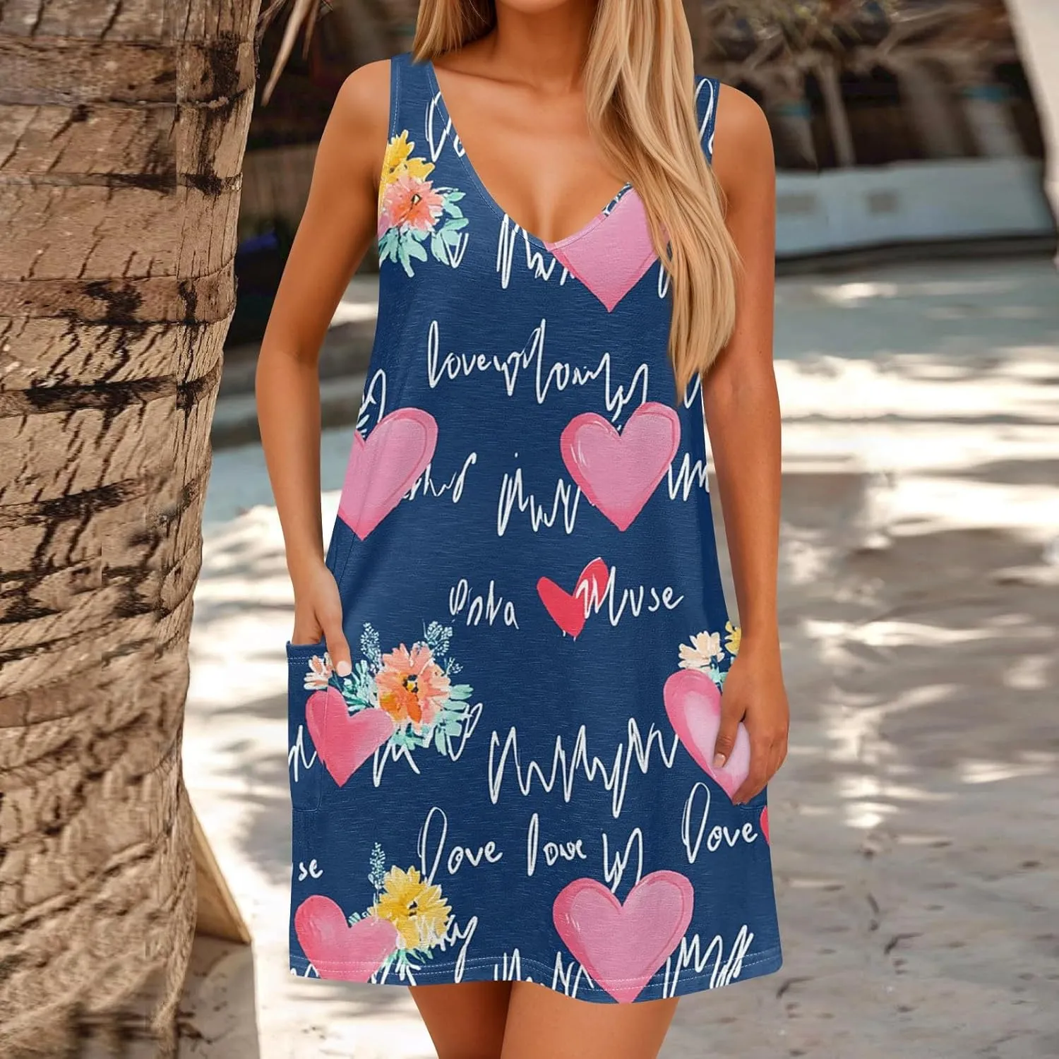 Summer Dresses for Women Vacation Casual Sundress Beach V Neck Dress with Pocket 2025 Sleeveless Swimsuit Coverup