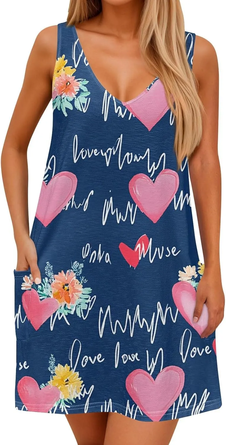 Summer Dresses for Women Vacation Casual Sundress Beach V Neck Dress with Pocket 2025 Sleeveless Swimsuit Coverup