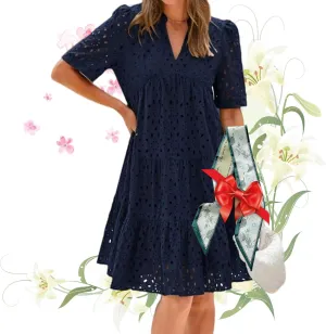 The Beauty North Eyelet Dress,Ruffle Dresses for Women 2025,Women Summer Ruffle Hem Lace Dress