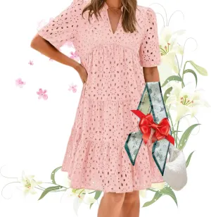 The Beauty North Eyelet Dress,Ruffle Dresses for Women 2025,Women Summer Ruffle Hem Lace Dress