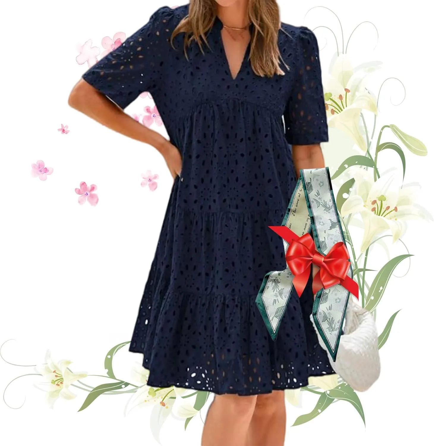The Beauty North Eyelet Dress,Ruffle Dresses for Women 2025,Women Summer Ruffle Hem Lace Dress