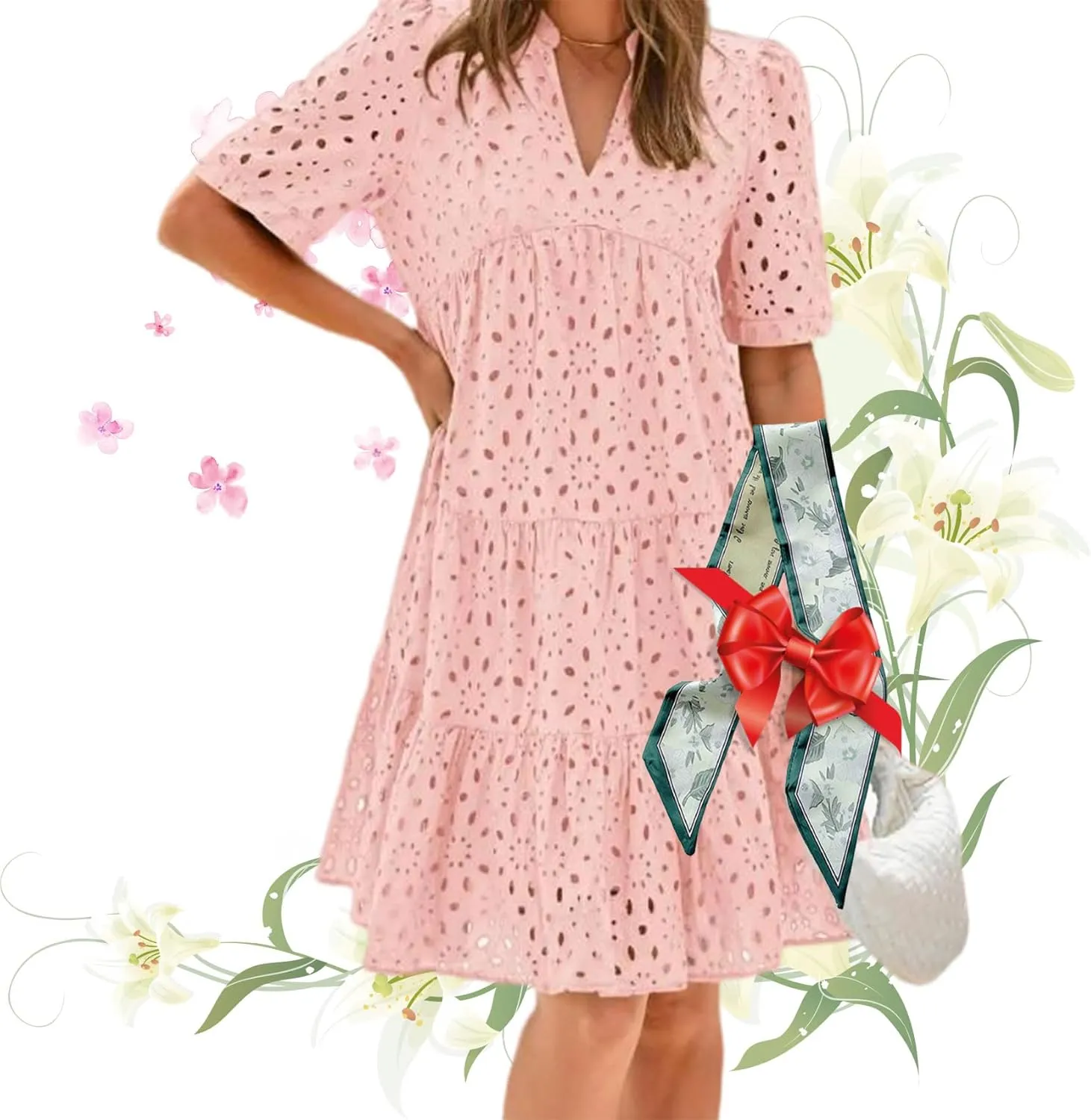 The Beauty North Eyelet Dress,Ruffle Dresses for Women 2025,Women Summer Ruffle Hem Lace Dress