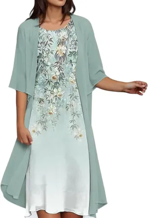 Wedding Guest Dresses for Women 2025,Womens Trendy Two-Piece Set Maxi Dress for Womens Floral Print Chiffon Flowy Dress