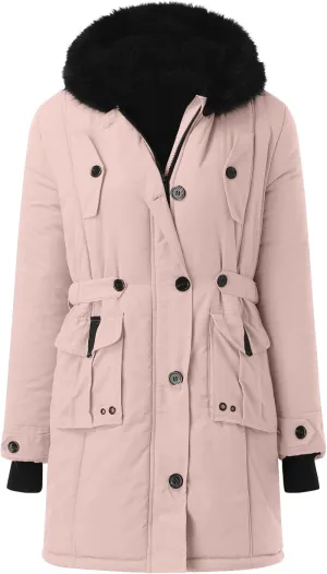 Winter Coat for Women Sherpa Lined Jacket Thermal Fleece Zip Up Overcoats with Hood Flannel Parka Outwear with Pocket