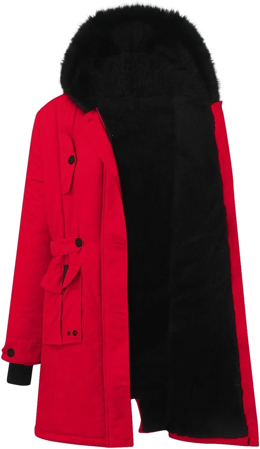 Winter Coat for Women Sherpa Lined Jacket Thermal Fleece Zip Up Overcoats with Hood Flannel Parka Outwear with Pocket
