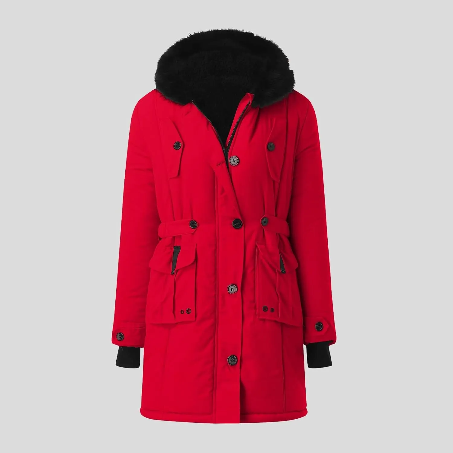 Winter Coat for Women Sherpa Lined Jacket Thermal Fleece Zip Up Overcoats with Hood Flannel Parka Outwear with Pocket