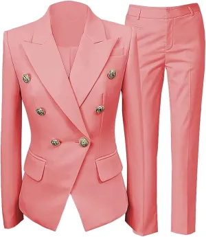 Women's Blazer Suits 2 Piece Solid Work Pant Suit for Women Business Office Lady Suits Sets (Blazer Pants
