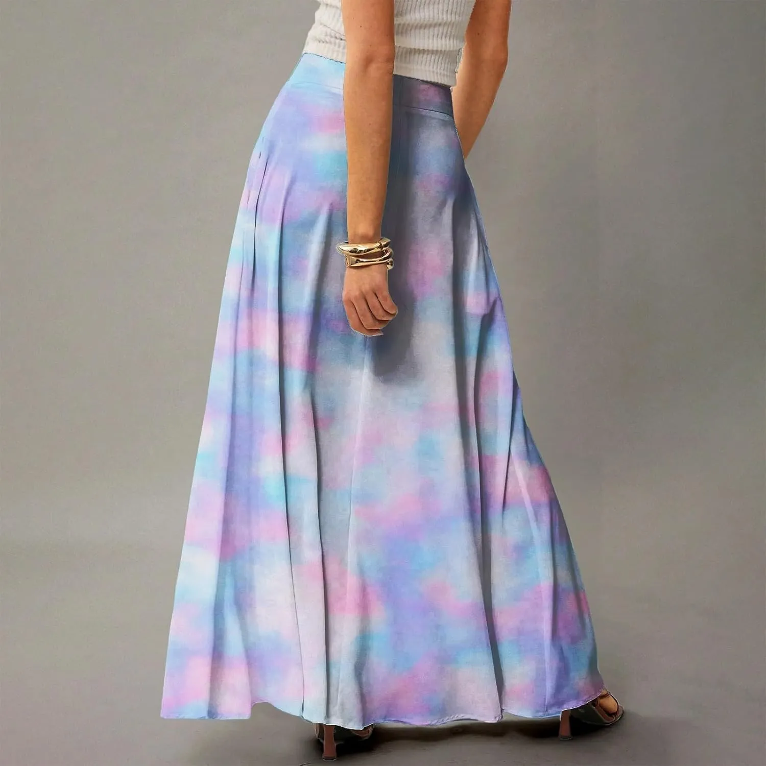 Women's Boho Dresses 2025 Floral Skirt Casual Elastic High Waist Maxi Skirts Flowy A Line Beach Long Skirt, S-2XL