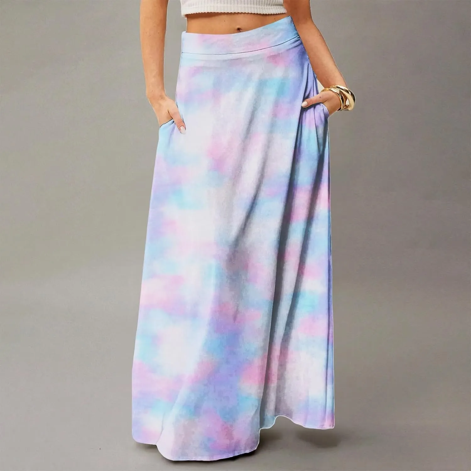 Women's Boho Dresses 2025 Floral Skirt Casual Elastic High Waist Maxi Skirts Flowy A Line Beach Long Skirt, S-2XL
