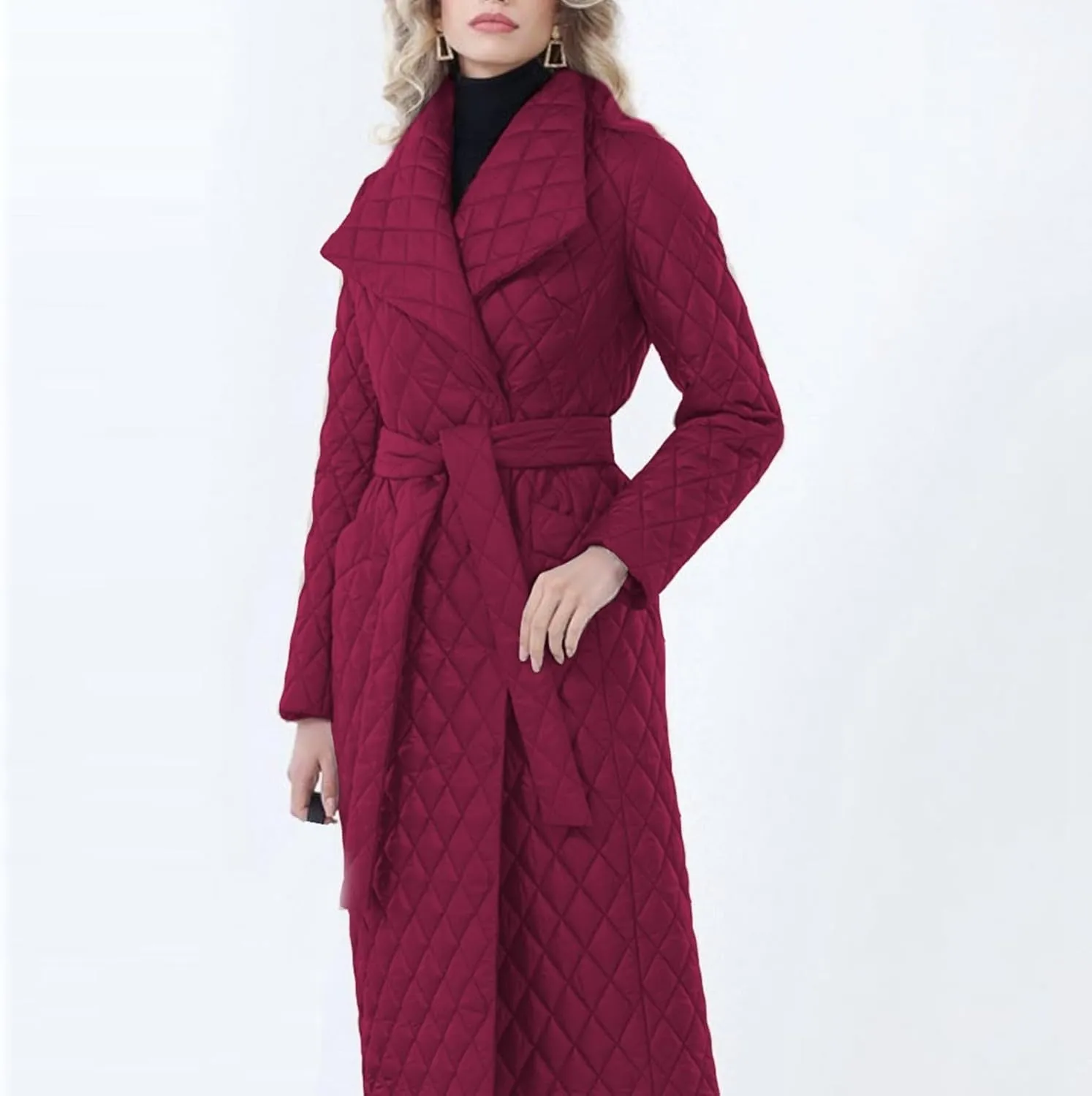 Womens Down Jackets Long Quilted Lightweight Puffer Coat Windproof Warm 2024 Winter Jacket Trendy Casual Outerwear Belt